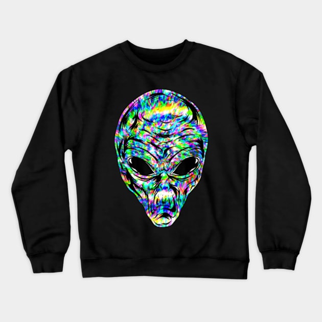 Alien Head Tie Dye Outer Space Aesthetic Retro Crewneck Sweatshirt by marchizano